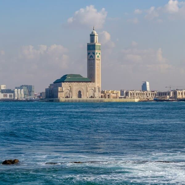 Using eSIM in Casablanca with the Hassan II Mosque in the background