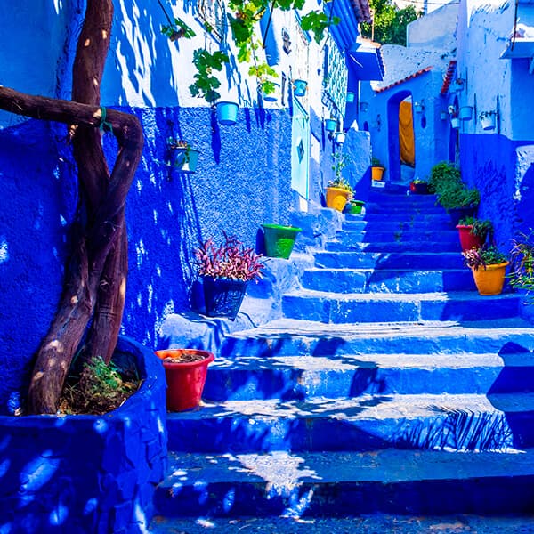 Blue streets of Chaouen with active eSIM